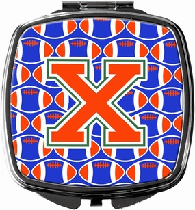 Caroline's Treasures CJ1083-XSCM Letter X Football Green, Blue and Orange Compact Mirror Decorative Travel Makeup Mirror for Women Girls Gifts Pocket Makeup Mirror Folding Handheld
