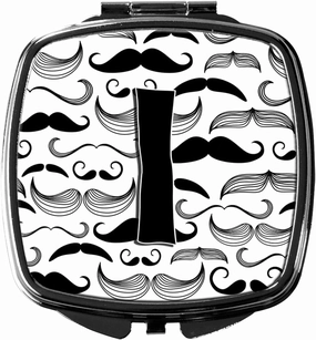 Caroline's Treasures CJ2009-ISCM Letter I Moustache Initial Compact Mirror Decorative Travel Makeup Mirror for Women Girls Gifts Pocket Makeup Mirror Folding Handheld