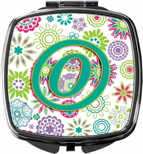 Caroline's Treasures CJ2011-OSCM Letter O Flowers Pink Teal Green Initial Compact Mirror Decorative Travel Makeup Mirror for Women Girls Gifts Pocket Makeup Mirror Folding Handheld
