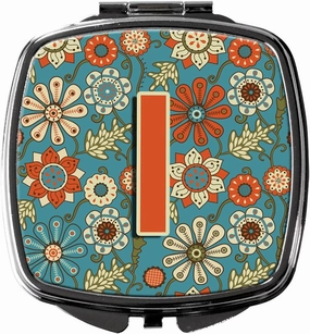 Caroline's Treasures CJ2012-ISCM Letter I Flowers Retro Blue Compact Mirror Decorative Travel Makeup Mirror for Women Girls Gifts Pocket Makeup Mirror Folding Handheld
