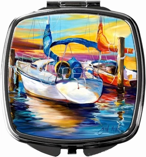 Caroline's Treasures JMK1243SCM Symmetry again Sailboats Compact Mirror Decorative Travel Makeup Mirror for Women Girls Gifts Pocket Makeup Mirror Folding Handheld