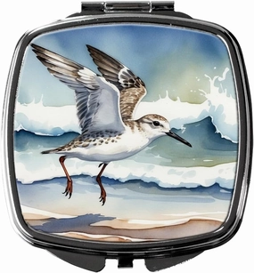 Caroline's Treasures Sanderling Racing The Tide Compact Mirror Decorative Travel Makeup Mirror for Women Girls Gifts Pocket Makeup Mirror Folding Handheld