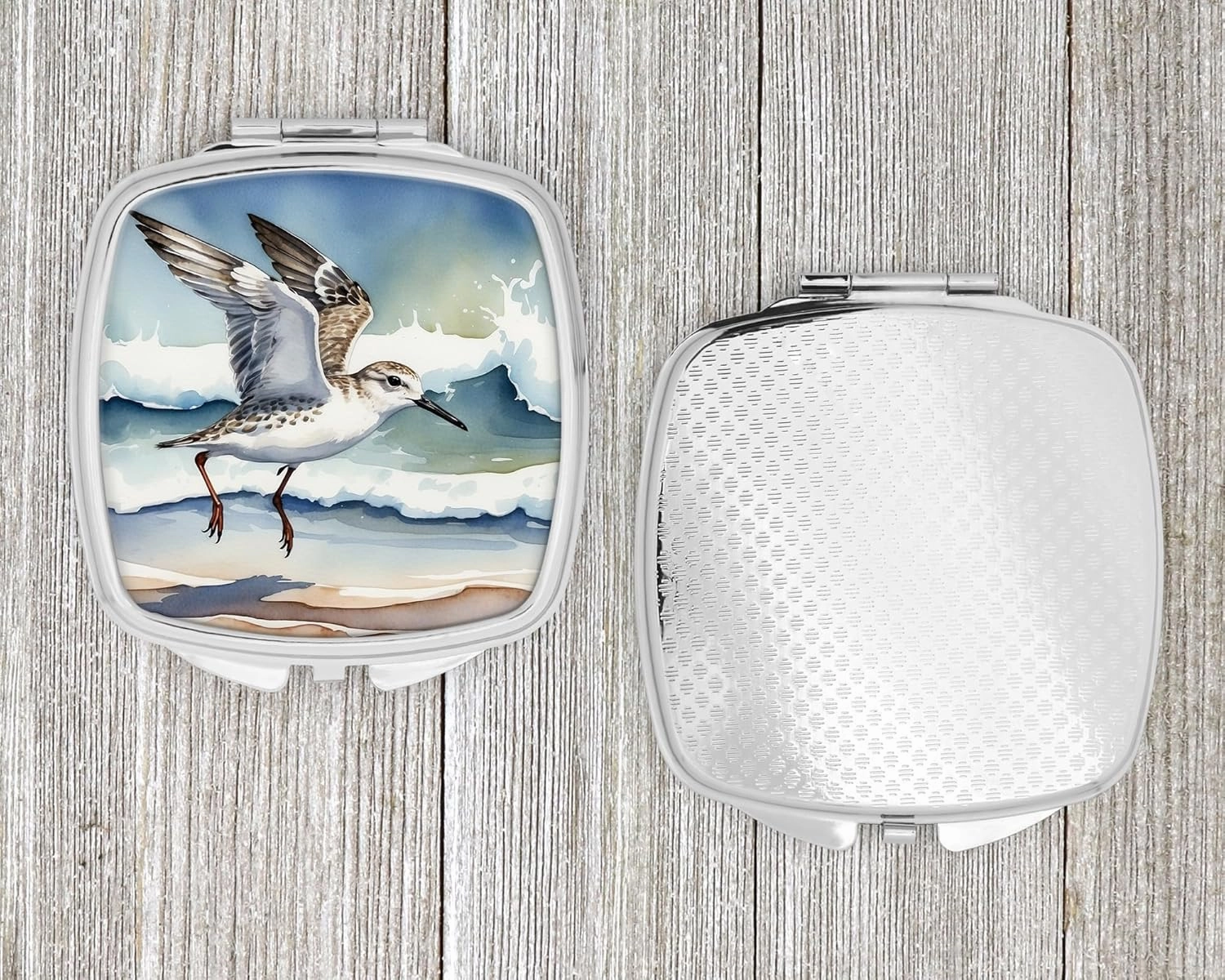 Caroline's Treasures Sanderling Racing The Tide Compact Mirror Decorative Travel Makeup Mirror for Women Girls Gifts Pocket Makeup Mirror Folding Handheld