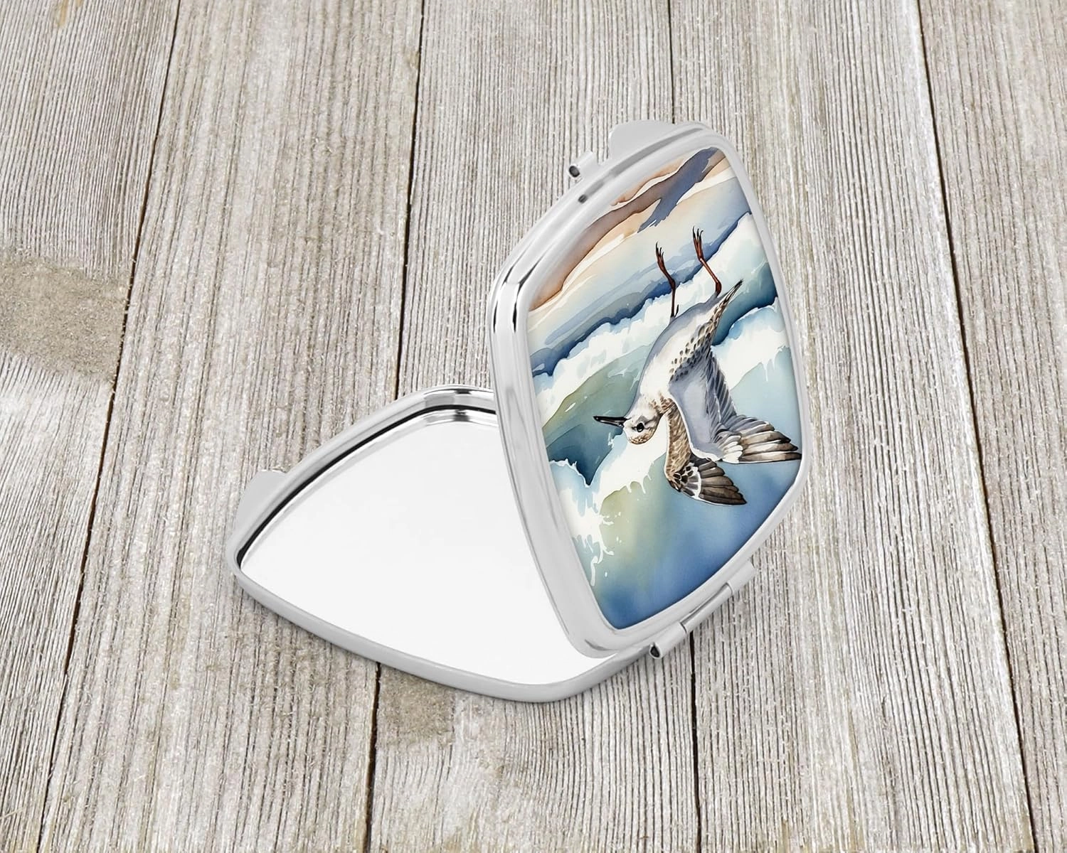 Caroline's Treasures Sanderling Racing The Tide Compact Mirror Decorative Travel Makeup Mirror for Women Girls Gifts Pocket Makeup Mirror Folding Handheld