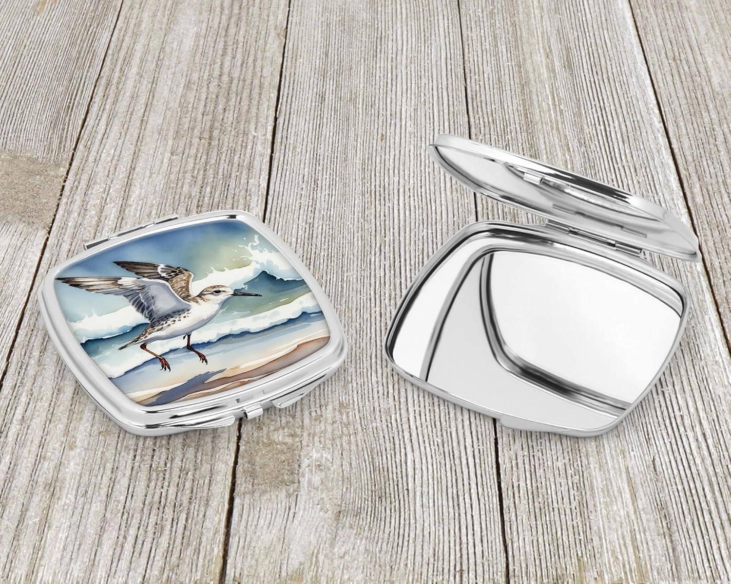Caroline's Treasures Sanderling Racing The Tide Compact Mirror Decorative Travel Makeup Mirror for Women Girls Gifts Pocket Makeup Mirror Folding Handheld