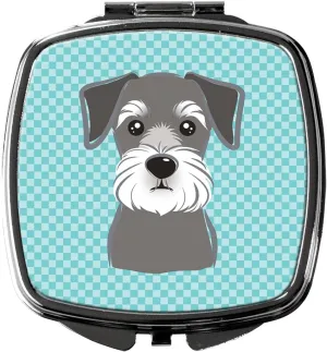 Caroline's Treasures BB1136SCM Blue Checkered Schnauzer Compact Mirror Decorative Travel Makeup Mirror for Women Girls Gifts Pocket Makeup Mirror Folding Handheld