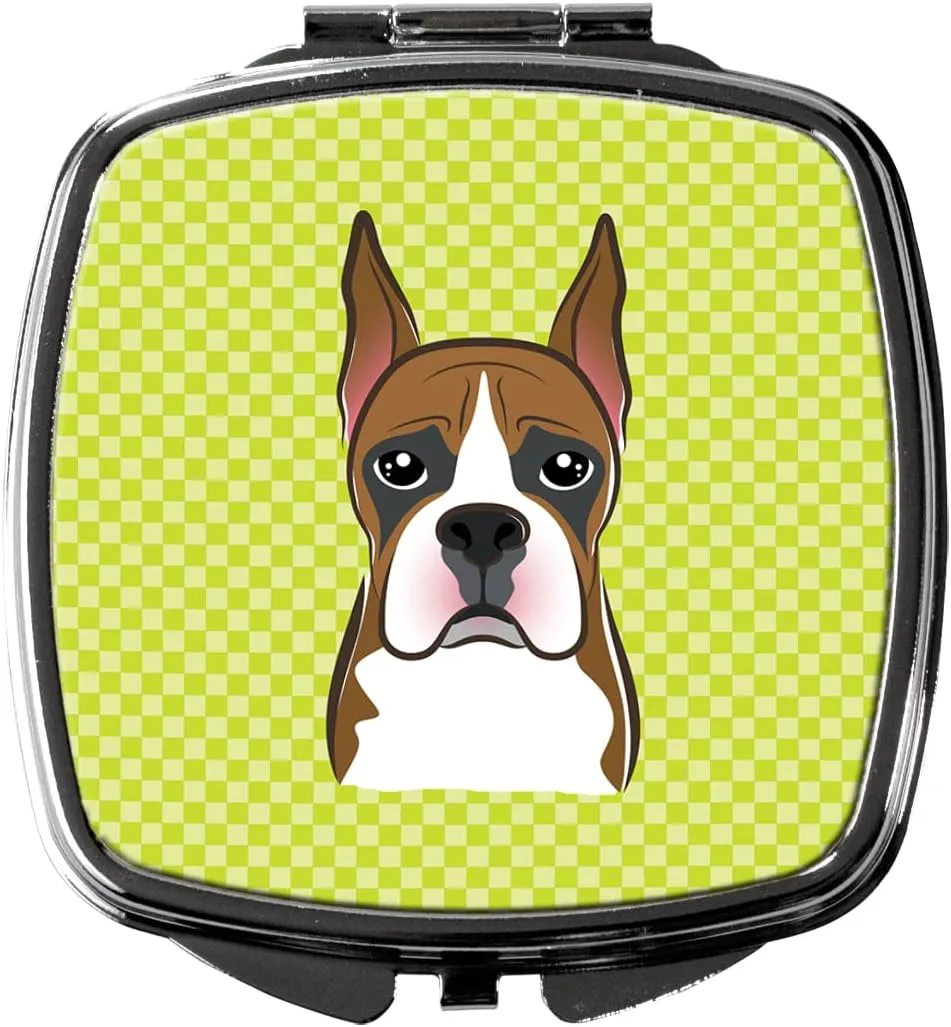 Caroline's Treasures BB1285SCM Checkerboard Lime Green Boxer Compact Mirror Decorative Travel Makeup Mirror for Women Girls Gifts Pocket Makeup Mirror Folding Handheld