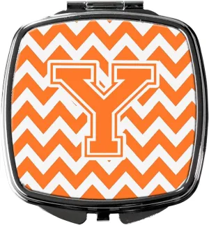 Caroline's Treasures CJ1046-YSCM Letter Y Chevron Orange and White Compact Mirror Decorative Travel Makeup Mirror for Women Girls Gifts Pocket Makeup Mirror Folding Handheld