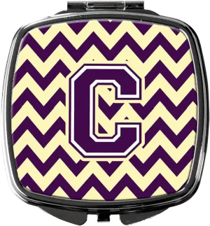 Caroline's Treasures CJ1058-CSCM Letter C Chevron Purple and Gold Compact Mirror Decorative Travel Makeup Mirror for Women Girls Gifts Pocket Makeup Mirror Folding Handheld
