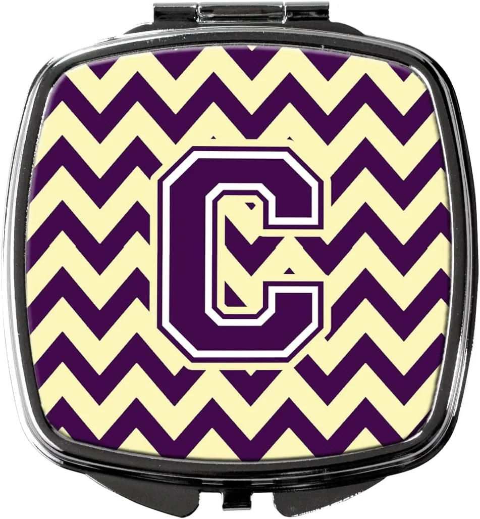 Caroline's Treasures CJ1058-CSCM Letter C Chevron Purple and Gold Compact Mirror Decorative Travel Makeup Mirror for Women Girls Gifts Pocket Makeup Mirror Folding Handheld