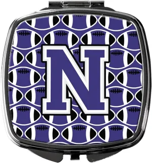Caroline's Treasures CJ1068-NSCM Letter N Football Purple and White Compact Mirror Decorative Travel Makeup Mirror for Women Girls Gifts Pocket Makeup Mirror Folding Handheld