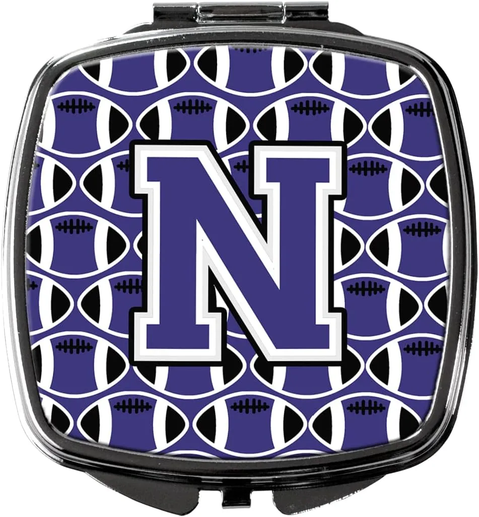 Caroline's Treasures CJ1068-NSCM Letter N Football Purple and White Compact Mirror Decorative Travel Makeup Mirror for Women Girls Gifts Pocket Makeup Mirror Folding Handheld