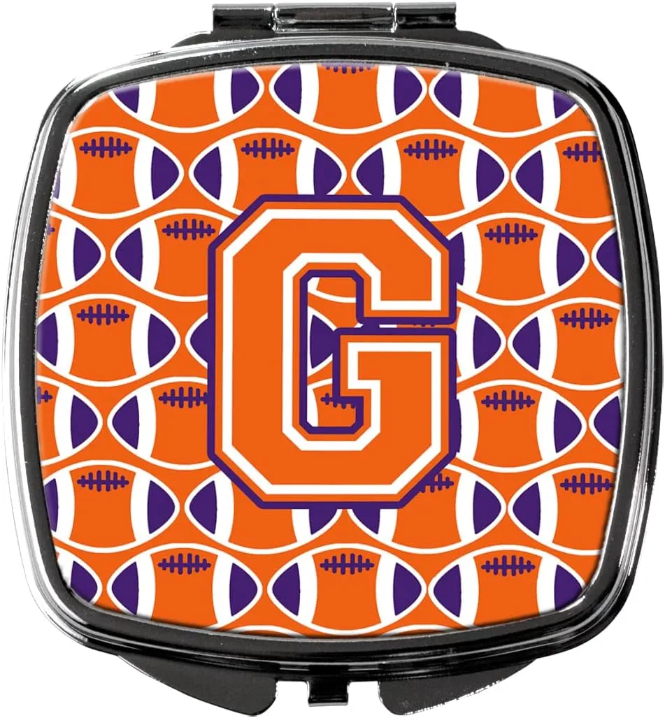 Caroline's Treasures CJ1072-GSCM Letter G Football Orange, White and Regalia Compact Mirror Decorative Travel Makeup Mirror for Women Girls Gifts Pocket Makeup Mirror Folding Handheld