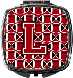 Caroline's Treasures CJ1073-LSCM Letter L Football Red, Black and White Compact Mirror Decorative Travel Makeup Mirror for Women Girls Gifts Pocket Makeup Mirror Folding Handheld