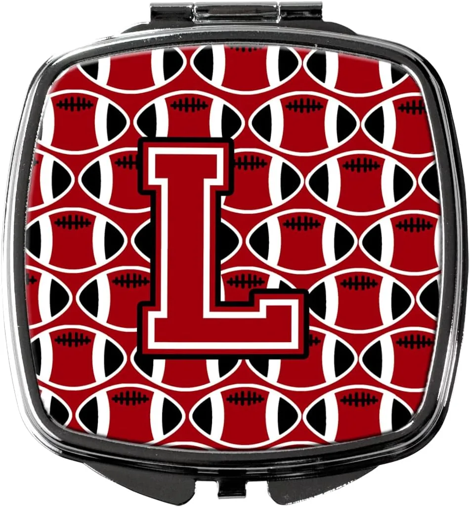Caroline's Treasures CJ1073-LSCM Letter L Football Red, Black and White Compact Mirror Decorative Travel Makeup Mirror for Women Girls Gifts Pocket Makeup Mirror Folding Handheld