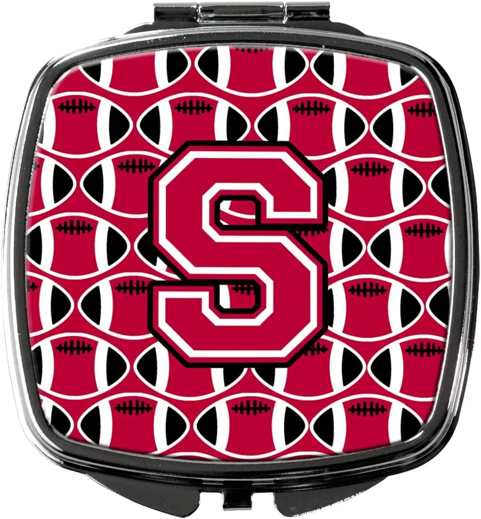 Caroline's Treasures CJ1079-SSCM Letter S Football Crimson and White Compact Mirror Decorative Travel Makeup Mirror for Women Girls Gifts Pocket Makeup Mirror Folding Handheld