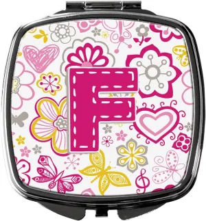 Caroline's Treasures CJ2005-FSCM Letter F Flowers and Butterflies Pink Compact Mirror Decorative Travel Makeup Mirror for Women Girls Gifts Pocket Makeup Mirror Folding Handheld