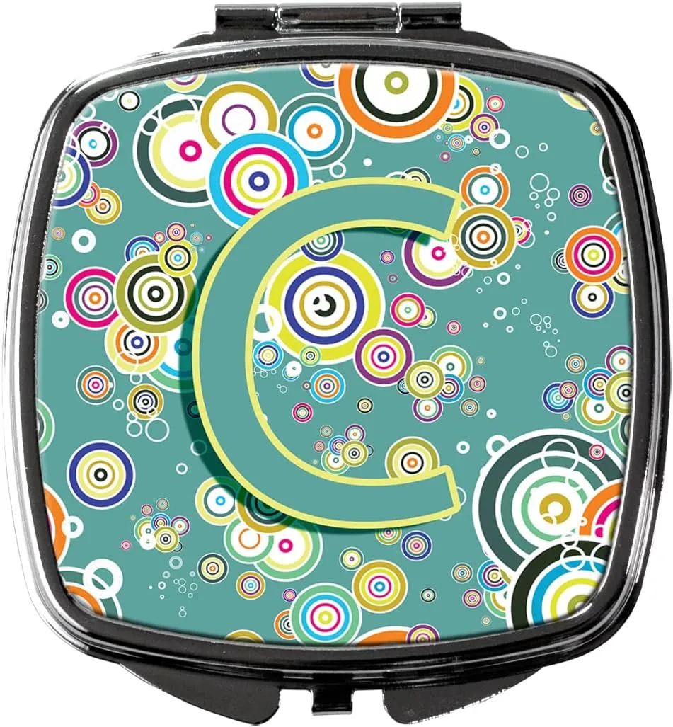 Caroline's Treasures CJ2015-CSCM Letter C Circle Circle Teal Initial Alphabet Compact Mirror Decorative Travel Makeup Mirror for Women Girls Gifts Pocket Makeup Mirror Folding Handheld