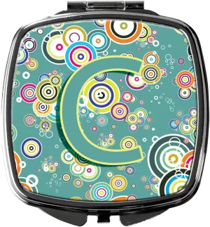 Caroline's Treasures CJ2015-CSCM Letter C Circle Circle Teal Initial Alphabet Compact Mirror Decorative Travel Makeup Mirror for Women Girls Gifts Pocket Makeup Mirror Folding Handheld