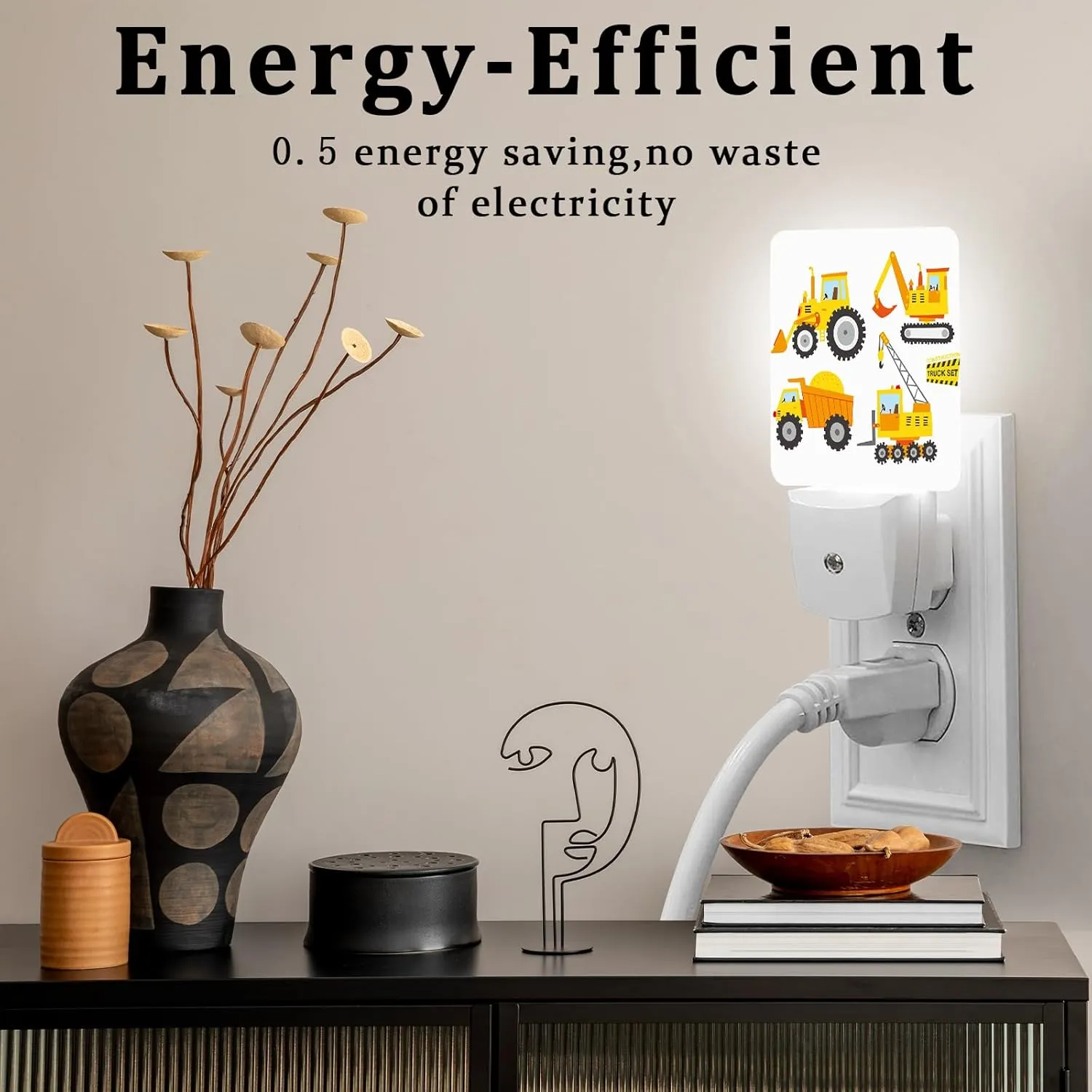 Cartoon Truck Night light, Plug-into Wall Machinery Excavator Building Machine Boy Car Toy Nightlight Lamp with Dusk to Dawn Sensor, Led Lamp 0.5W Energy Efficient for Boys Girls Adults Home Decor