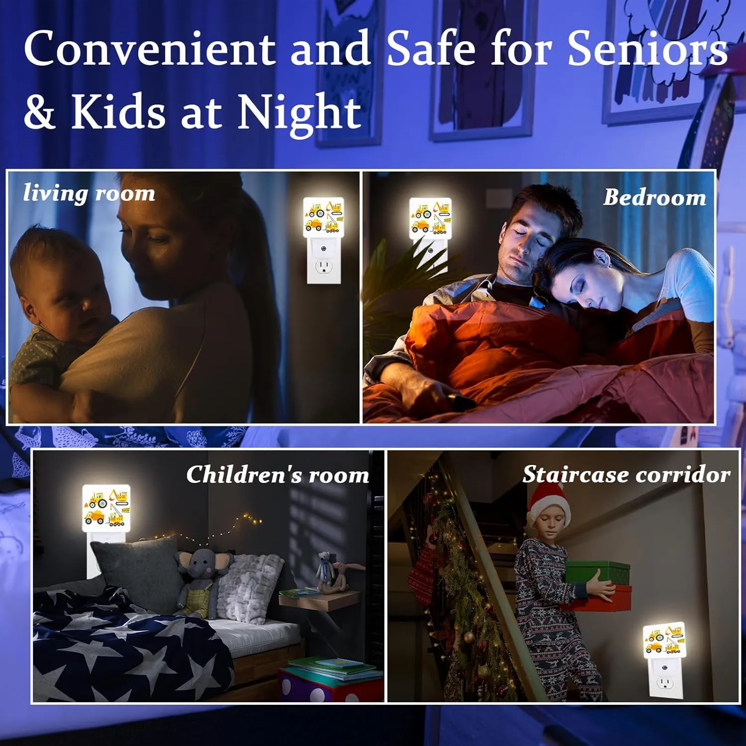 Cartoon Truck Night light, Plug-into Wall Machinery Excavator Building Machine Boy Car Toy Nightlight Lamp with Dusk to Dawn Sensor, Led Lamp 0.5W Energy Efficient for Boys Girls Adults Home Decor