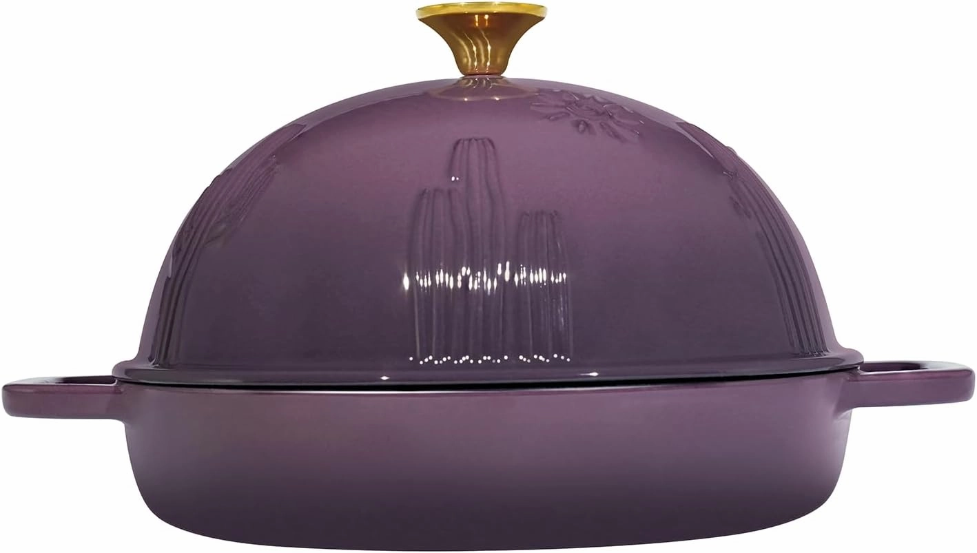 Cast Iron Bread Dutch Oven with Cloche Lid for Bread Baking Magenta Enameled Cast Iron Bread Oven with Dome Lid for Sourdough 5 qt
