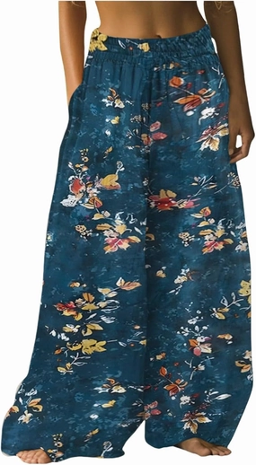 Casual Summer Dresses for Women 2025,Womens Wide Leg Pants Fashionable Floral Dresses Pants High Waisted Boho Trousers