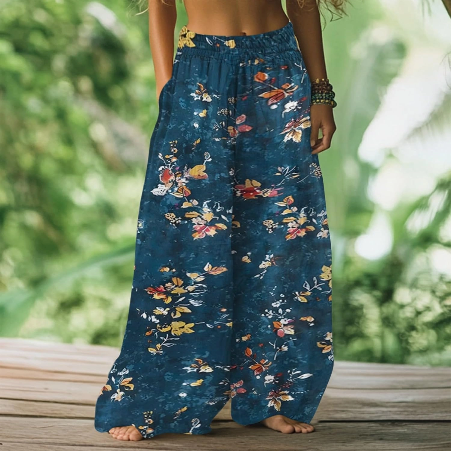 Casual Summer Dresses for Women 2025,Womens Wide Leg Pants Fashionable Floral Dresses Pants High Waisted Boho Trousers