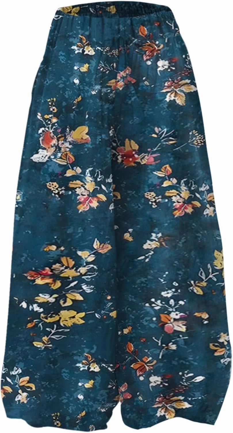 Casual Summer Dresses for Women 2025,Womens Wide Leg Pants Fashionable Floral Dresses Pants High Waisted Boho Trousers