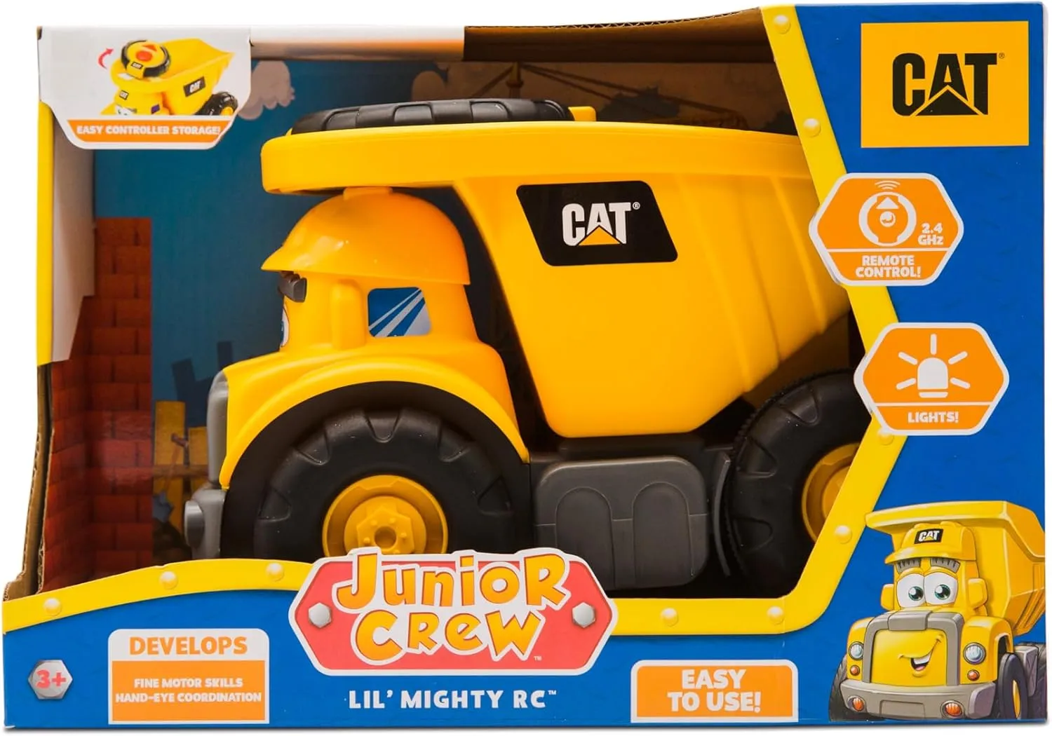 CAT Construction Toys, Junior Crew Lil' Movers Remote Control Truck, RC Car   Dump Truck, Working Headlights, with Child Friendly Controller