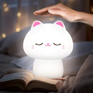Cat Night Light for Kids - 10 Colors Touch & Dimmable Silicone Lamp, Rechargeable 1200mAh Battery, Cute Nursery Lamp with Auto-Off Timer, Kitten Gift for Toddlers & Baby Room Decor