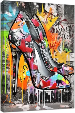 CCWACPP Colorful Graffiti Canvas Prints Wall Art High Heel Picture Street Paintings for Girl Bedroom Kids Room Home Decoration (28.00" x 42.00")