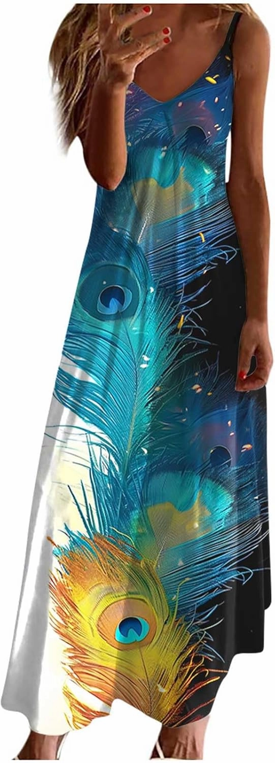 Ceboyel Womens Floral Boho Sundresses 2024 Spaghetti Strap Summer Maxi Dress Casual Sun Dress Trendy Beach Vacation Clothes