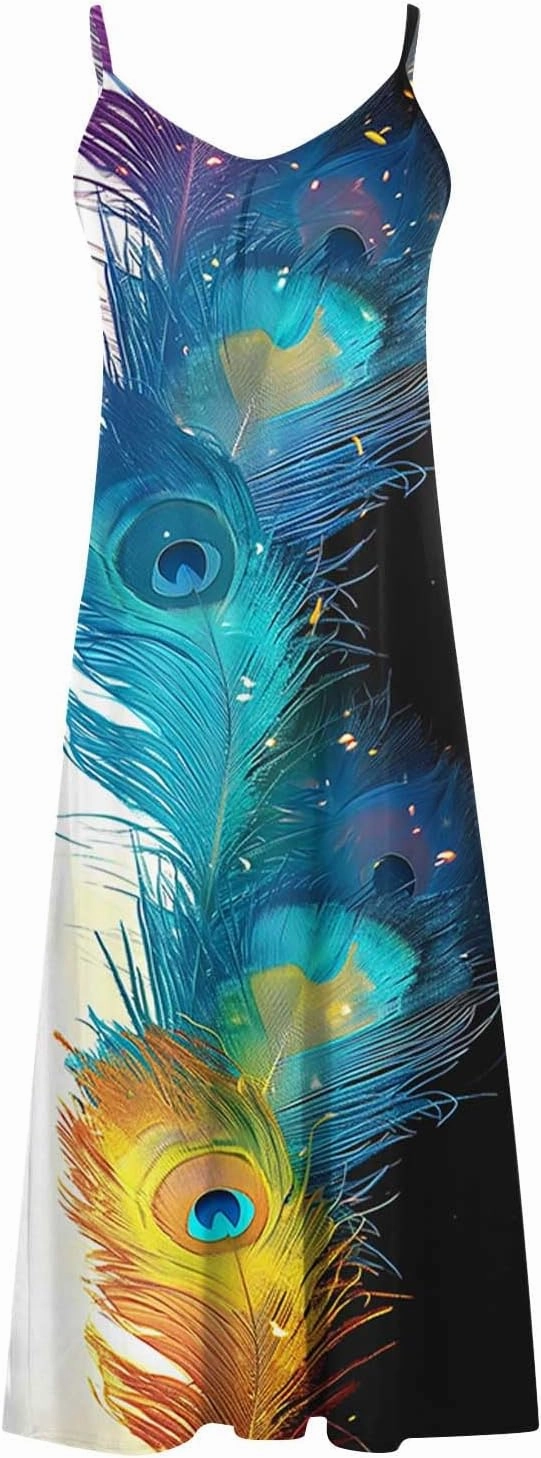 Ceboyel Womens Floral Boho Sundresses 2024 Spaghetti Strap Summer Maxi Dress Casual Sun Dress Trendy Beach Vacation Clothes