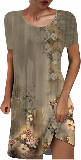Ceboyel Womens Floral Vintage Dresses Short Sleeve Petite Dress Dressy Summer Casual Dresses Bohemian Clothes 2023