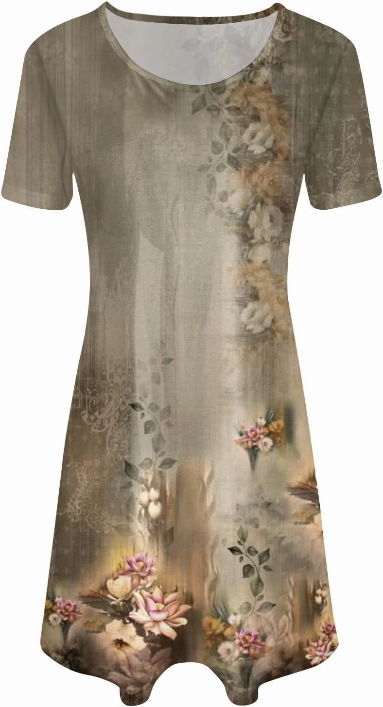 Ceboyel Womens Floral Vintage Dresses Short Sleeve Petite Dress Dressy Summer Casual Dresses Bohemian Clothes 2023