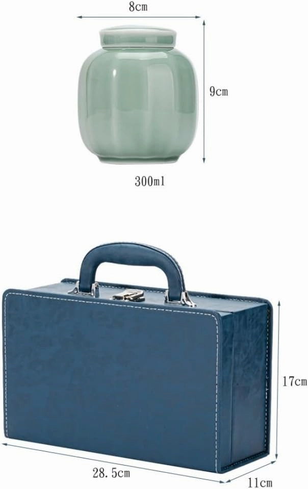 Ceramic Tea Caddy Loose Tea Storage Container Jar Ceramic Sealed Jar Empty Jar with Tea Spoon Tea Set Double Jar Gift Box Set Handbag Tea Canister(B)