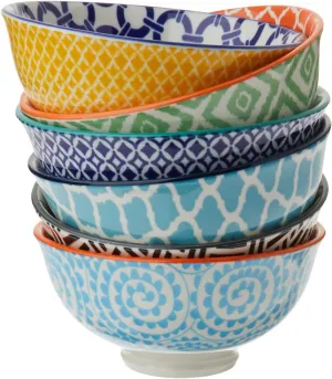 Certified International Chelsea 4.75" All-Purpose Porcelain Bowls – Set of 6 - Small Serving Bowls for Snacks, Dips, Nuts, Condiments & More - Vibrant Mix & Match Patterns