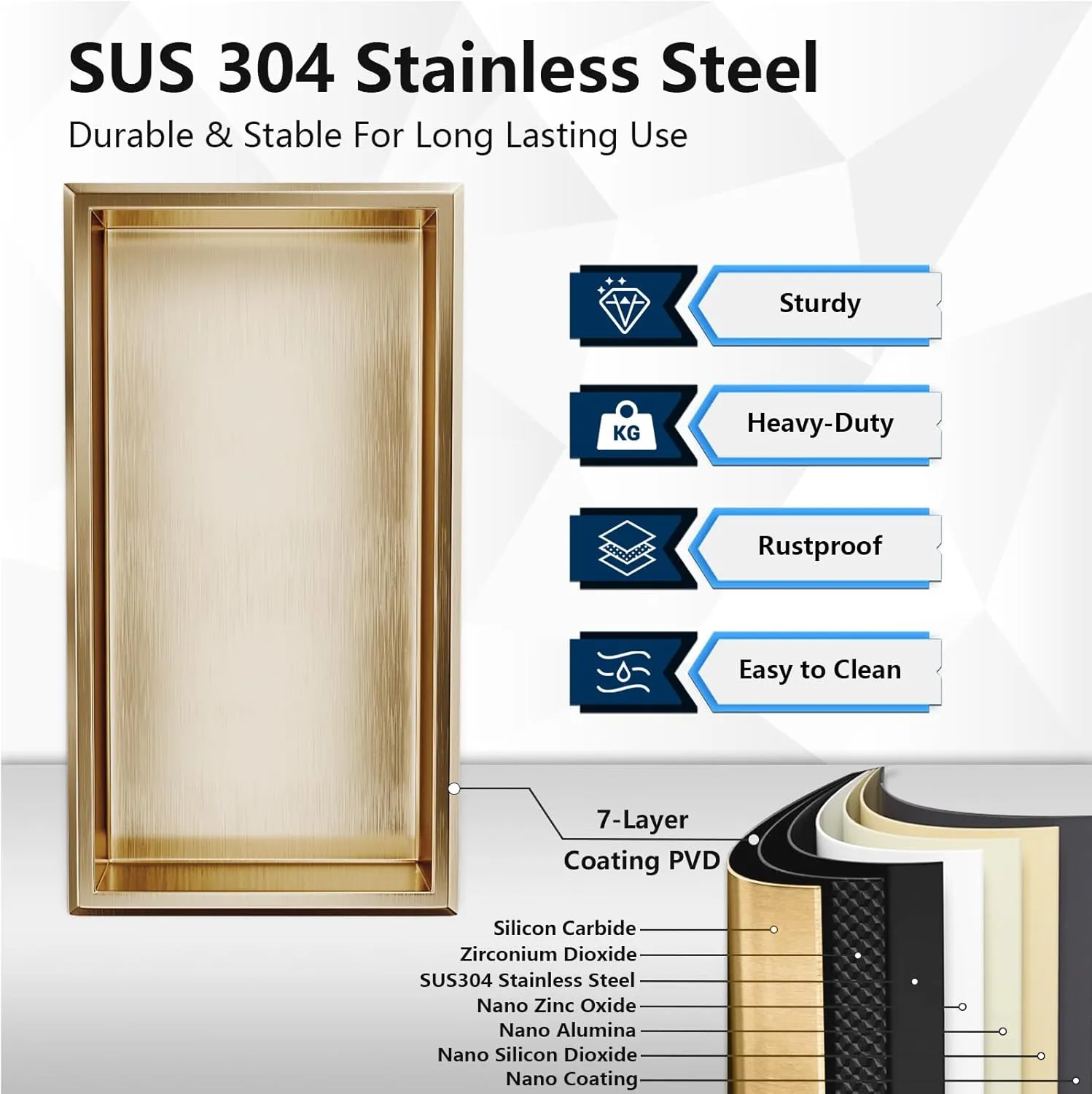 Champagne Gold Shower Niche, 24" x 12" No Tile Needed Recessed Wall Niche for Bathroom Storage, 304 Stainless Steel