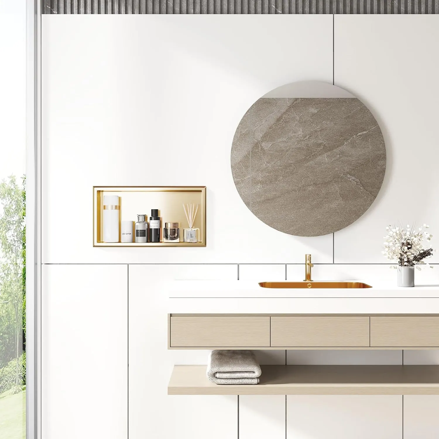 Champagne Gold Shower Niche, 24" x 12" No Tile Needed Recessed Wall Niche for Bathroom Storage, 304 Stainless Steel