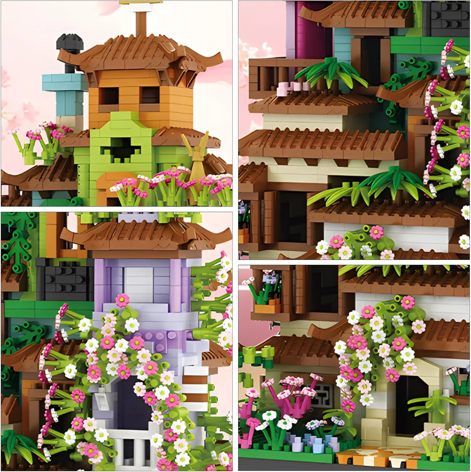 Cherry Blossom Flower House Micro Mini Building Block Sets for Adult, Treehouse Villa Garden Modell Kit for Girls 6-12（3350 Pieces）