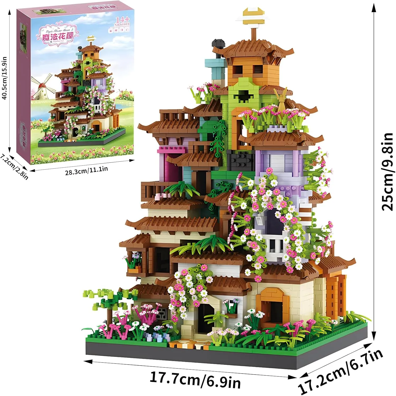 Cherry Blossom Flower House Micro Mini Building Block Sets for Adult, Treehouse Villa Garden Modell Kit for Girls 6-12（3350 Pieces）