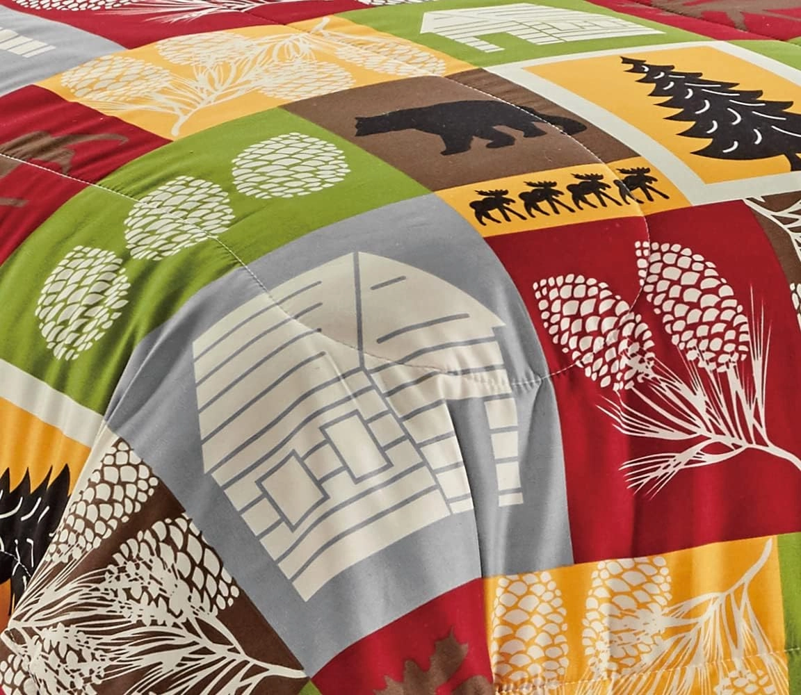 Chezmoi Collection 3-Piece Country Cabin Camping Wildlife Microfiber Printed Comforter Set, King Size