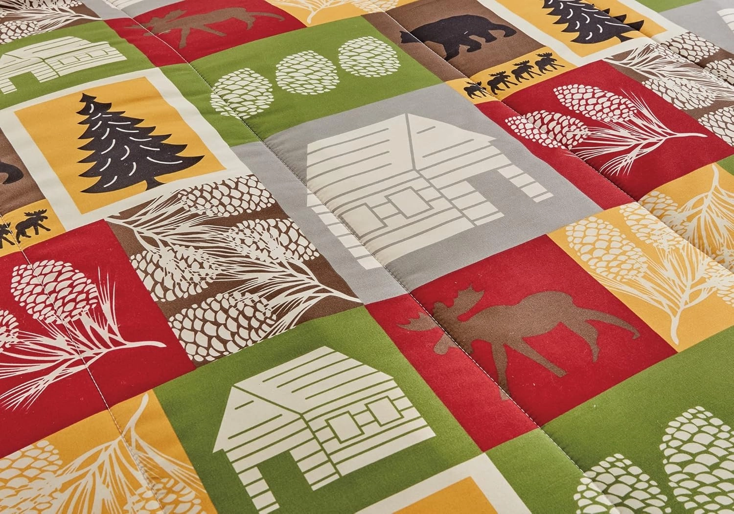 Chezmoi Collection 3-Piece Country Cabin Camping Wildlife Microfiber Printed Comforter Set, King Size