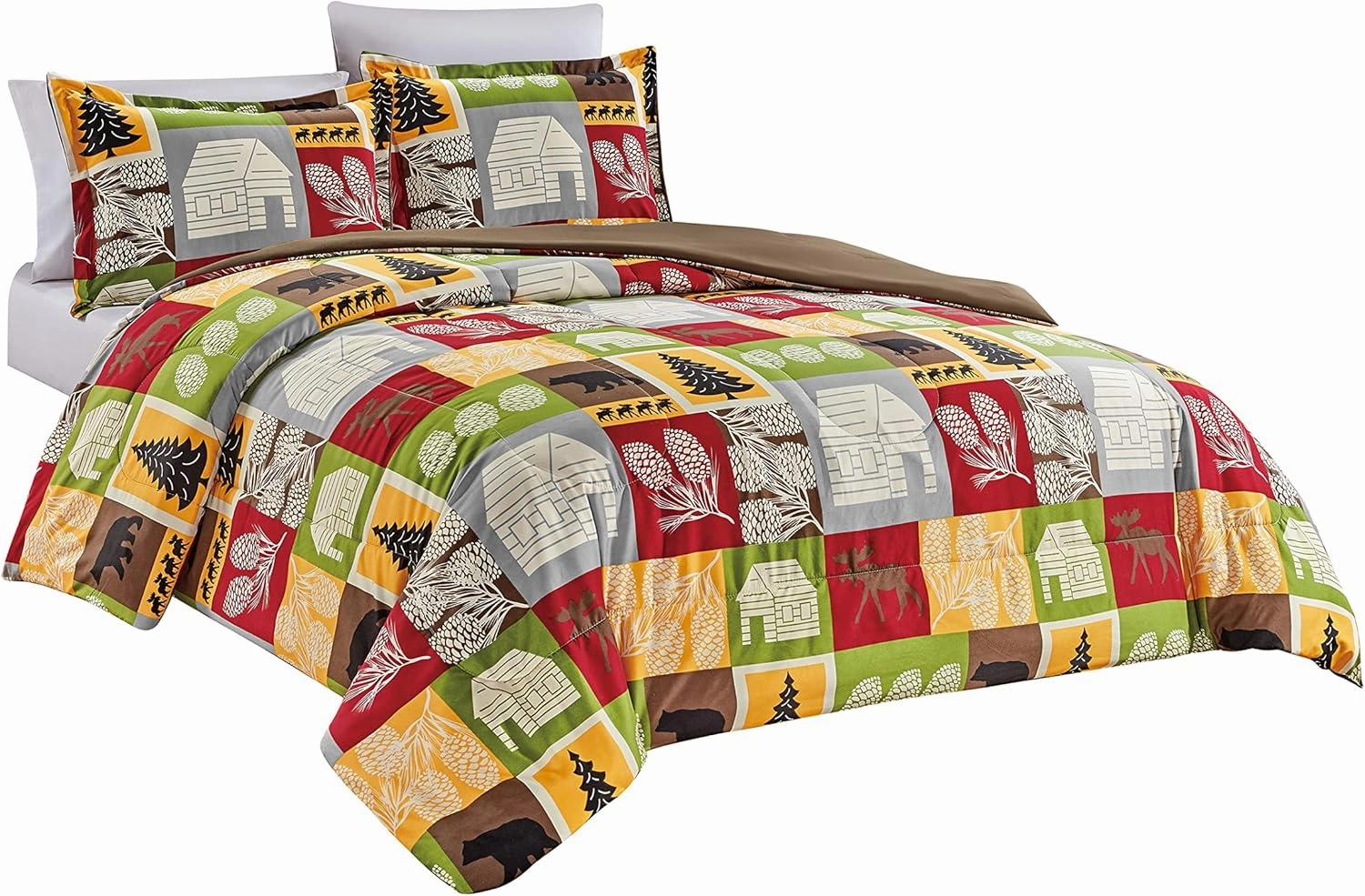 Chezmoi Collection 3-Piece Country Cabin Camping Wildlife Microfiber Printed Comforter Set, King Size
