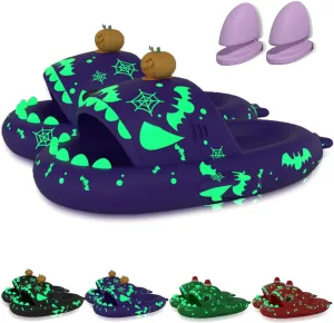 Christmas Luminous Shark Slippers, Halloween Sharky Slides, 3D Cartoon Spooky Shark Slides Glow in the Dark for Men Women