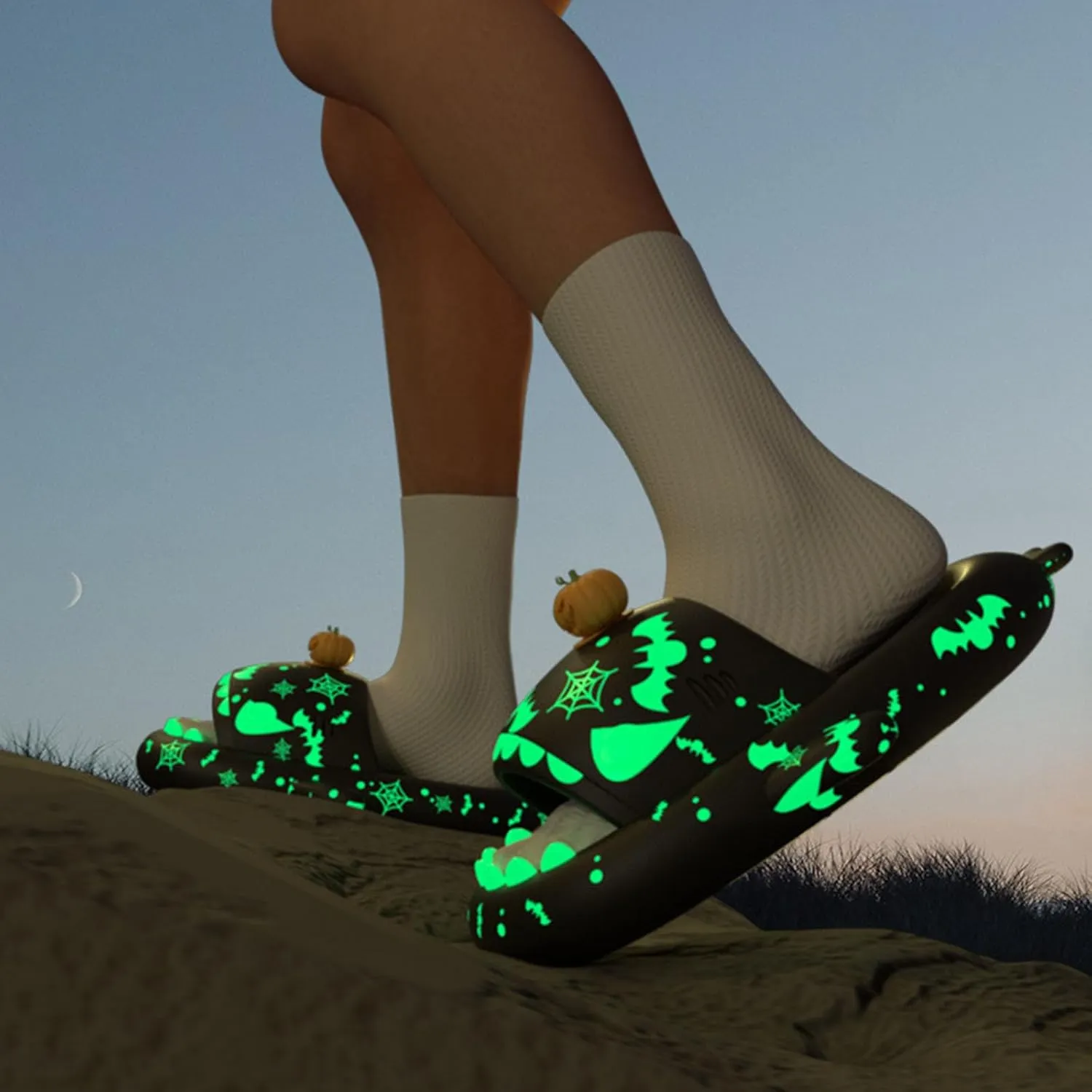 Christmas Luminous Shark Slippers, Halloween Sharky Slides, 3D Cartoon Spooky Shark Slides Glow in the Dark for Men Women