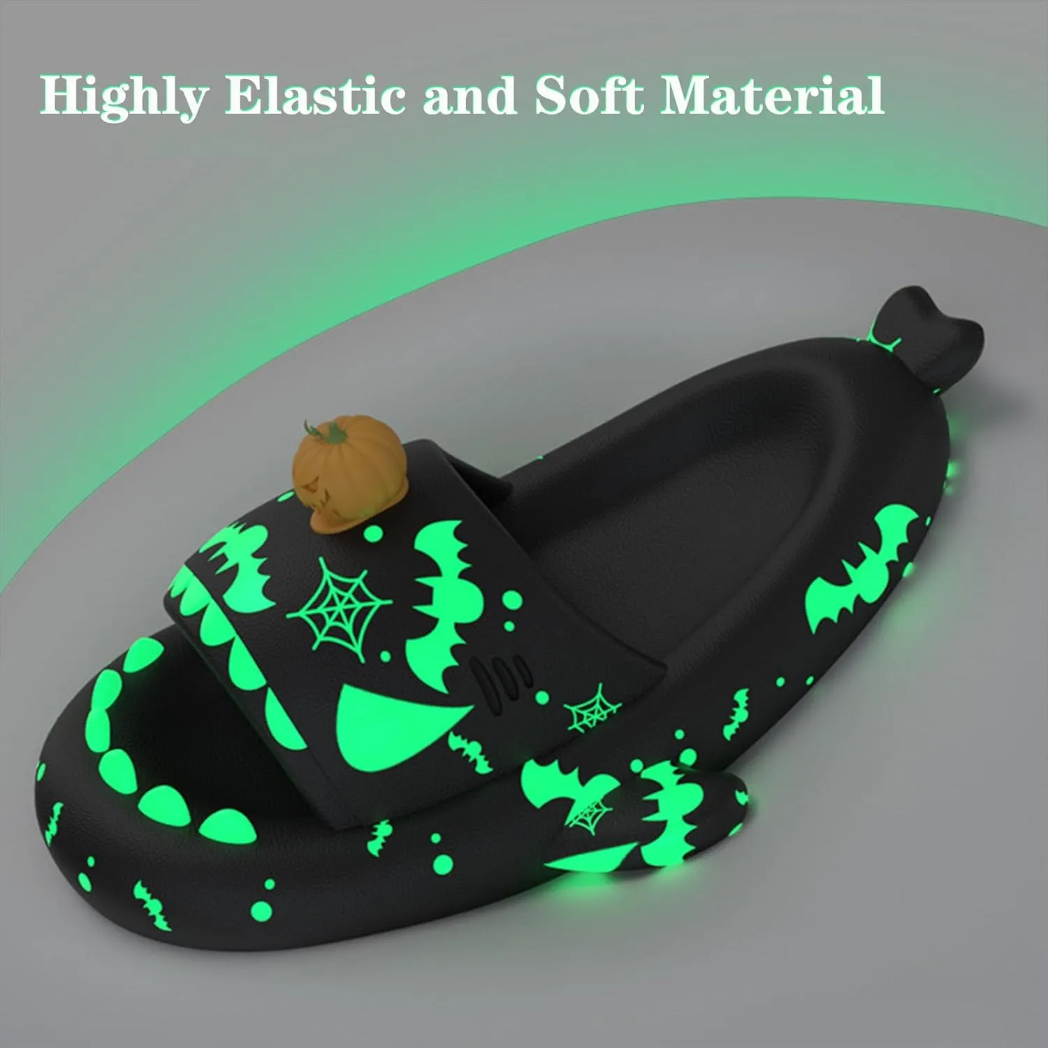 Christmas Luminous Shark Slippers, Halloween Sharky Slides, 3D Cartoon Spooky Shark Slides Glow in the Dark for Men Women