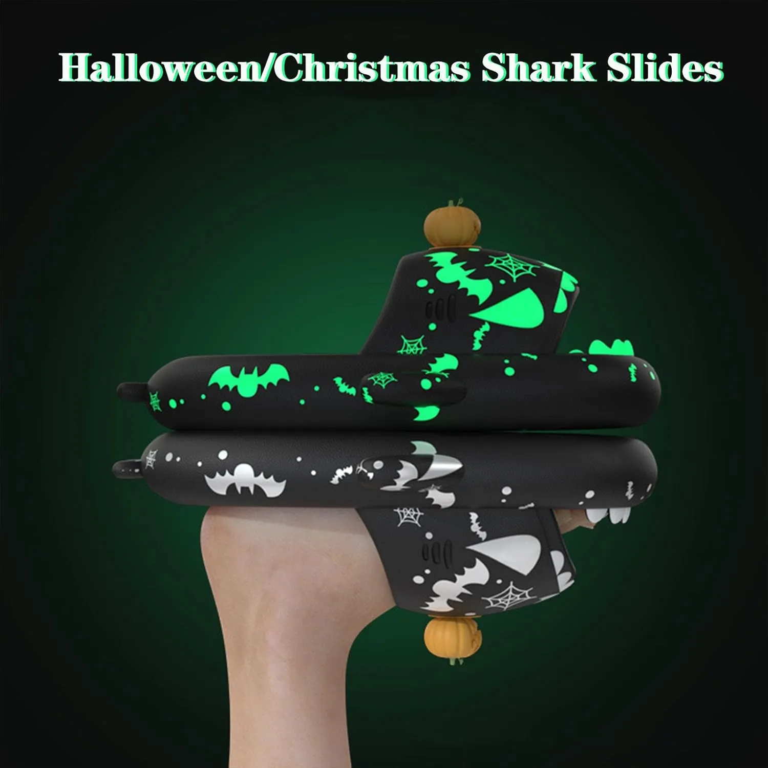 Christmas Luminous Shark Slippers, Halloween Sharky Slides, 3D Cartoon Spooky Shark Slides Glow in the Dark for Men Women