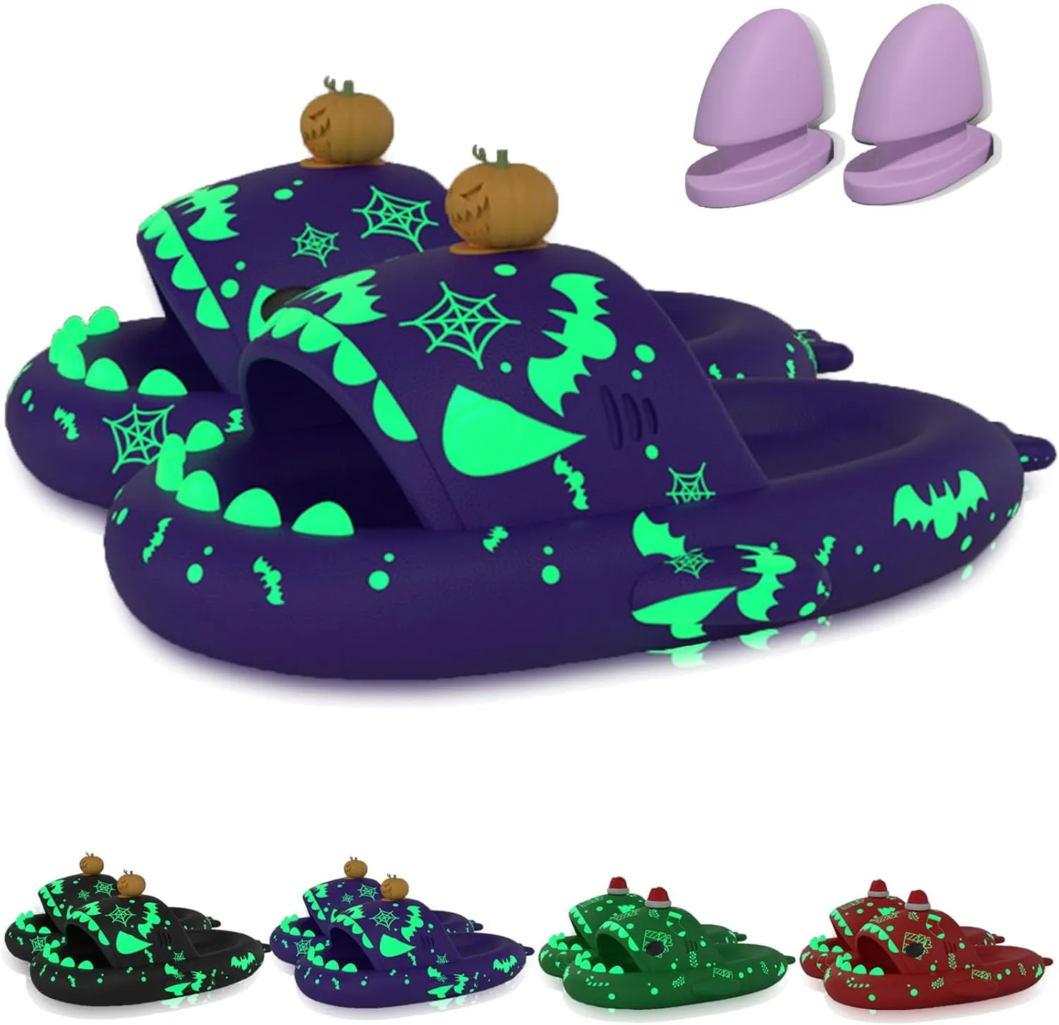 Christmas Luminous Shark Slippers, Halloween Sharky Slides, 3D Cartoon Spooky Shark Slides Glow in the Dark for Men Women